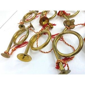 Brass Color Metal Horn Lot of 12 Christmas Ornament Holiday Decoration